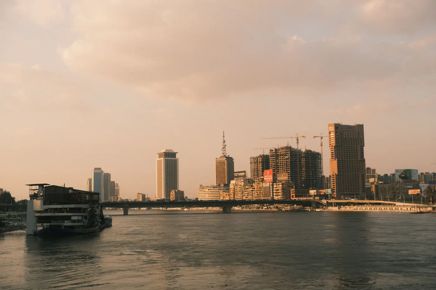 The Cairo skyline along the Nile at sunset