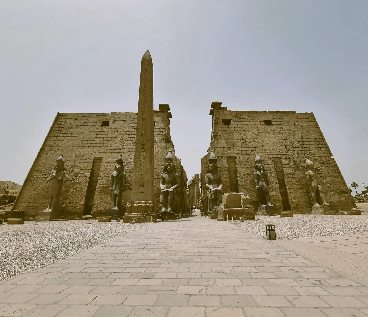 The entrance of Luxor Temple with its obelisk and statues