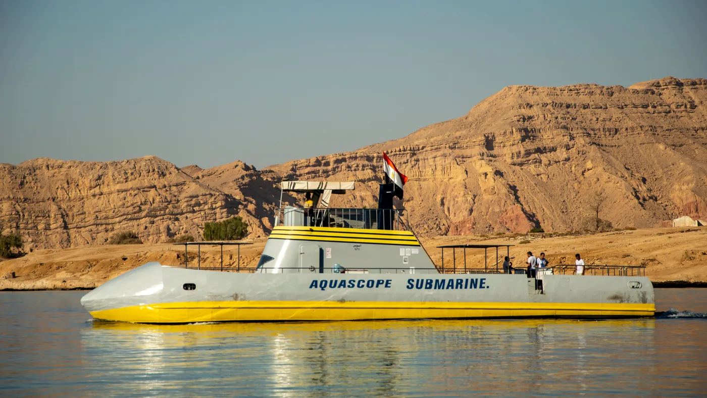 A boat on the turquoise Sharm El Sheikh bay