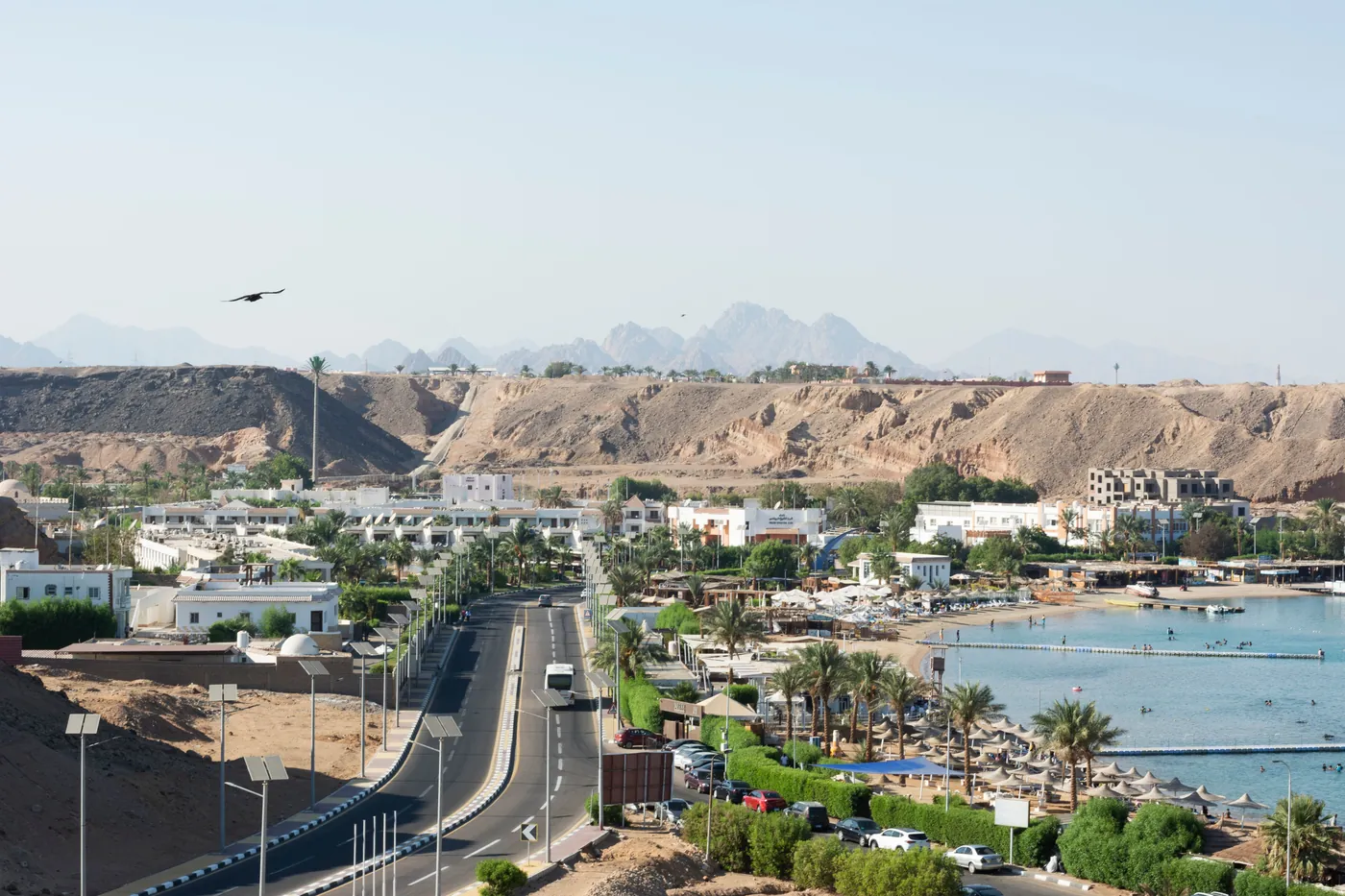 Aerial view of a road down to the Red Sea in Sharm El Sheikh