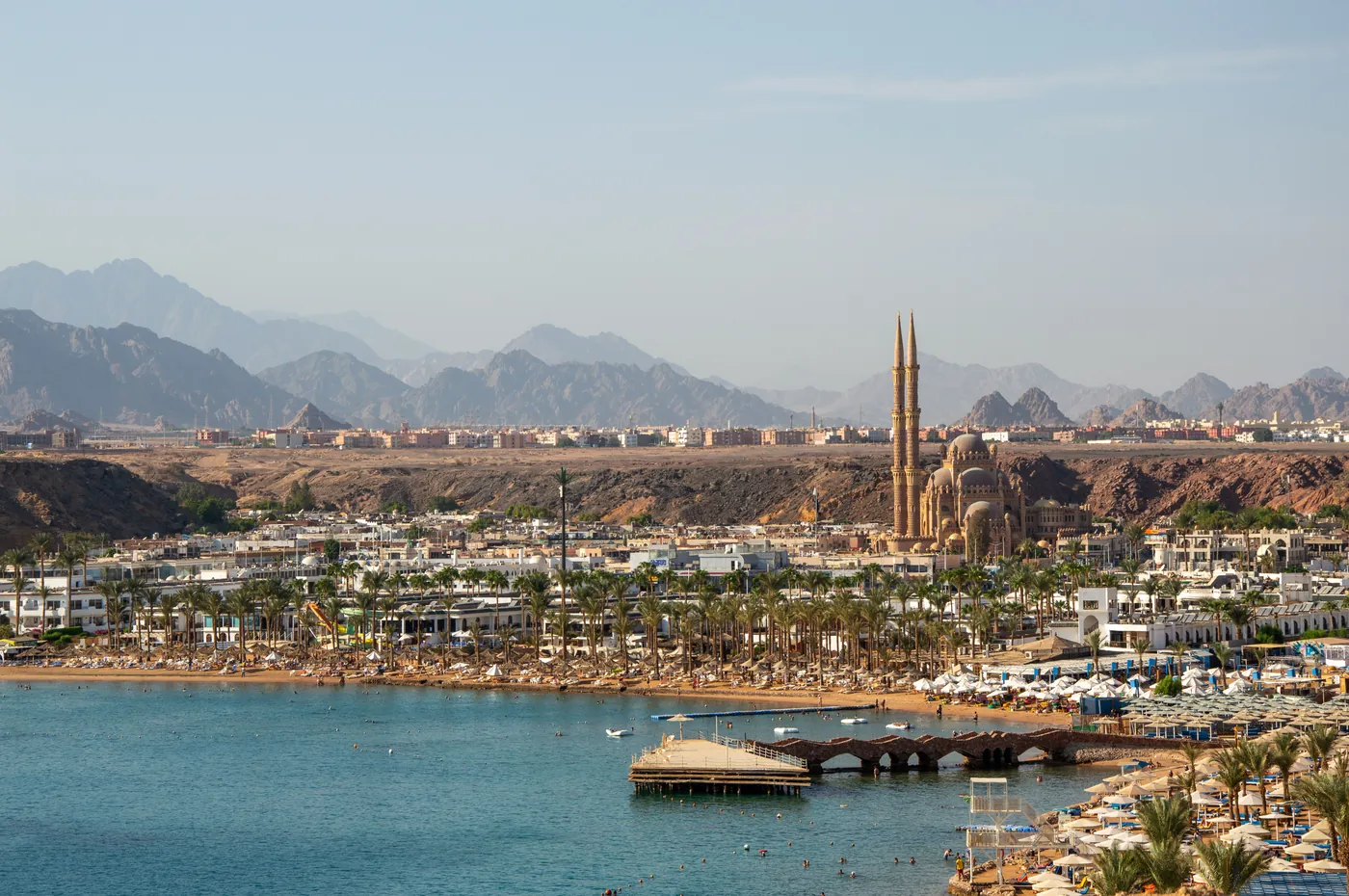 Sharm El Maya bay with Al Sahaba Mosque behind