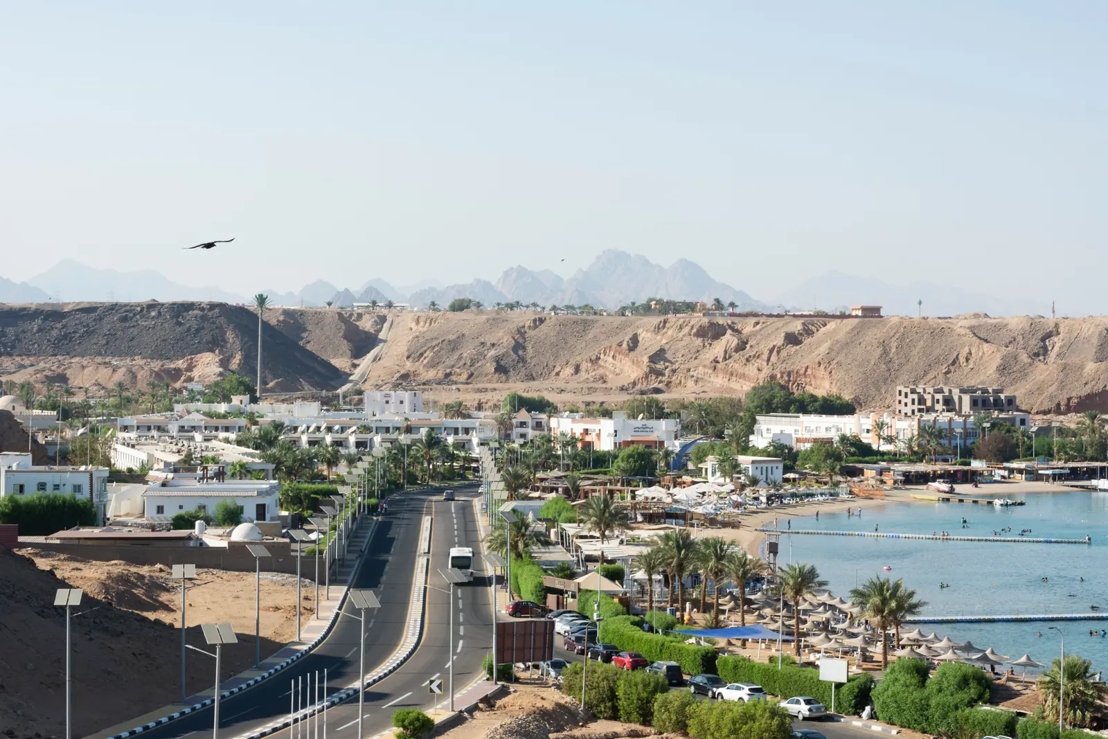 The coast road and hotels of Sharm El Sheikh by the Red Sea