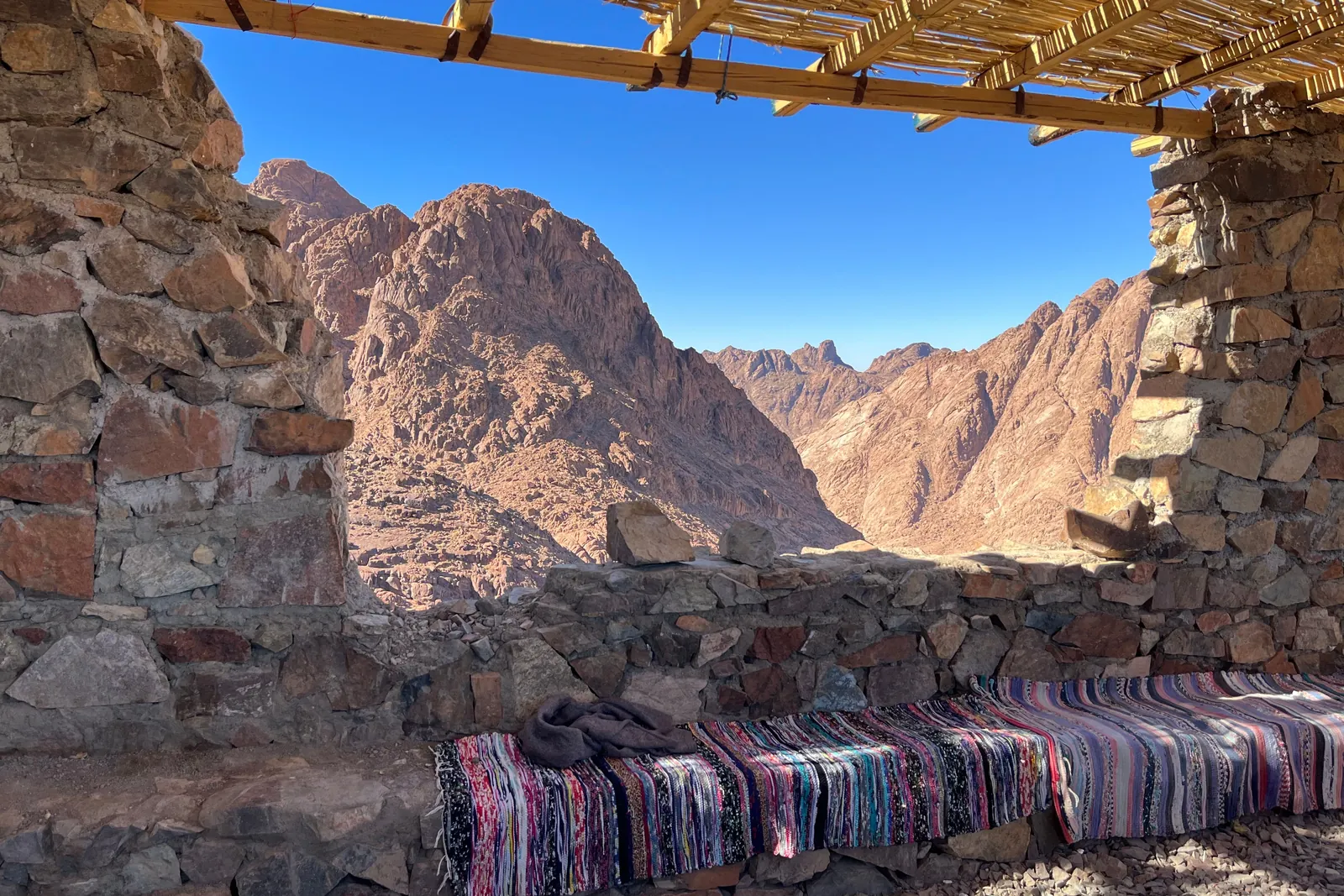 The Sinai mountains seen from a stone shelter on Mount Sinai