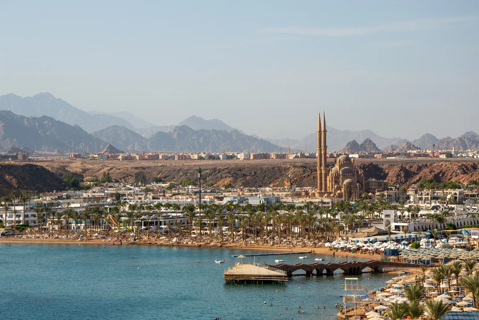 The coast of Sharm El Sheikh with the Red Sea and the Sinai mountains